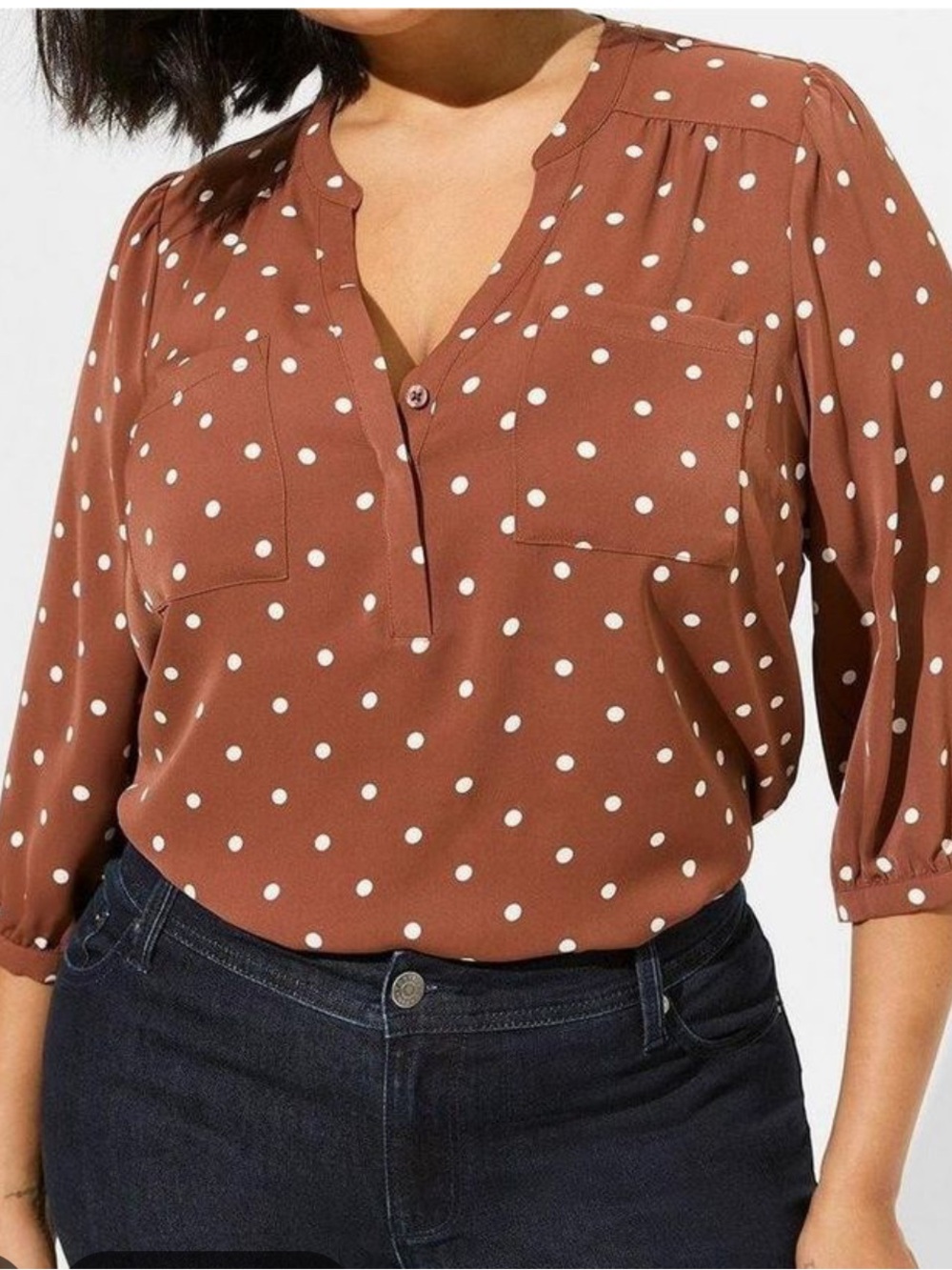torrid Rust Polka Dot V-Neck Blouse Size L